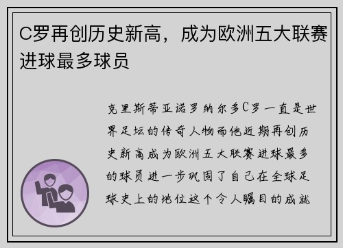 C罗再创历史新高,成为欧洲五大联赛进球最多球员 C罗再创历史新高,成为欧洲五大联赛进球最多球员
